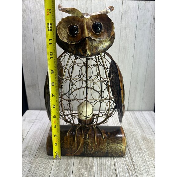 Vtg Style Metal Owl Candle Holder Brown with Black Eyes Caged Candle 13" Tall - Picture 7 of 9